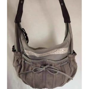 JIAERDI Sweet Cool Bow Canvas Shoulder Bags Women Vintage Drawstring Chic Casual Crossbody Bag Ladies Retro Messenger Bag Bolsos2026