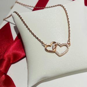 S925 Double Love Heart Crystal Pendant Sterling Silver 925 Clavicle Chain Necklace Women Jewelry Valentine Birthday Anniversary Gift