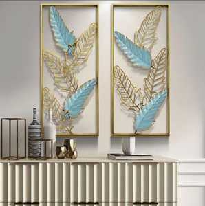Walldecor Berkah Satu Set Isi 2 Hiasan Dinding 85x31 Frame Metal Gold Daun Emas Leaf Gingko Modern