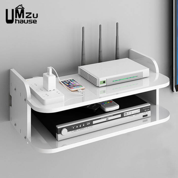 2 Tier Floating Shelves Wifi Router Hanging Layer Multi Tap Outlet Set ...