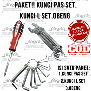 Paket!! Kunci Pas set 8pcs 6x7-20x22 lengkap/Kunci L Set lengkap 10 pcs 15mm-10mm/Obeng Bolak Balik Amerika Magnet Panjang 4" Perlatan Bengkel lengkap Murah Berkualitas