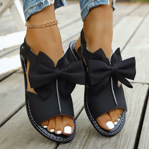 [Free Shipping] 2026 Summer New Style Open-Toe Large Size Bowknot Flat Casual Sandals For Women In Stock