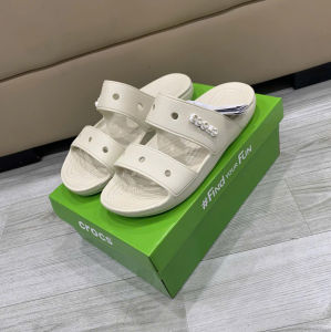 Dép 2 quai ngang cross Band Classic chuẩn xịn đúc liền khối màu kem TẶNG 10 STIC