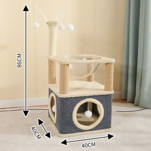 SKISOPGO คอนโดแมว บ้านแมว แคปซูลอวกาศ สูง 1-3 ชั้น ที่ลับเล็บแมว ของเล่นแมว เสาลับเล็บแมวได้ ถ้ำแมวใหญ่ มีปุยบอลห้