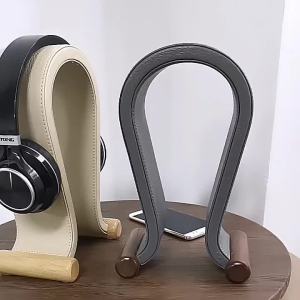 Walnut Leather Headphone Stand Computer Gaming Over-Ear Headphone Holder Accessories E-Sports Headset Hanger Storage