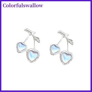 Colorfulswallow Phụ Nữ Moonstone Cherry Stud Bông Tai Ngọt Ngào Đồ Trang Sức Đáng Yêu Nhỏ Trái Cây Tươi Bông Tai Quà Tặng