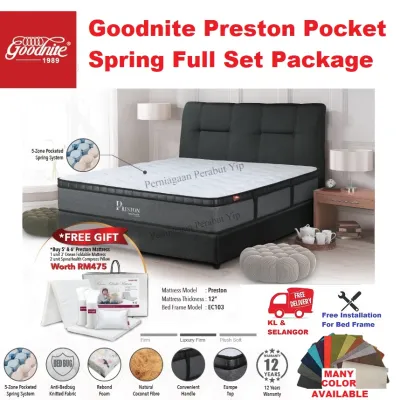 Full Bed Set Goodnite 12 Inch Preston Pocket Spring Mattress With Bed Frame Package Set + Free Gift