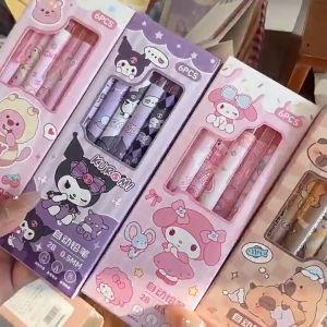 6pcs Sanrio Blue Neutral Pen Set Kuromi Thermal Erasable Stationery Pacha Dog Birthday Gift School