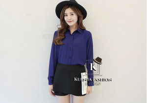 Kemeja Polos Katun Wanita Pakaian Kerja Kantoran Lengan Panjang / Atasan Wanita Blus Catoon Kasual