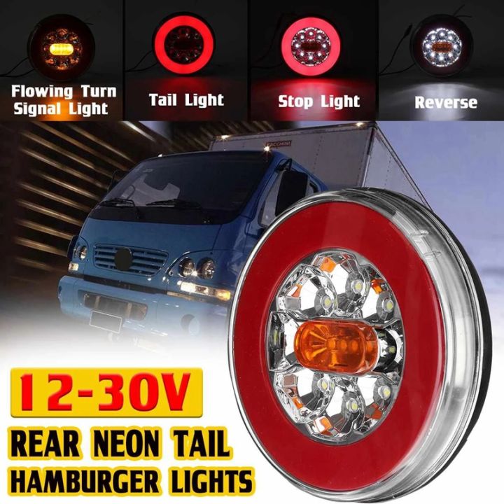 Round LED 4 in 1 Truck 12-24V Dynamic Tail Turn Signal Reverse Rear ...