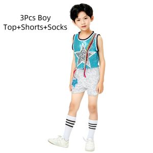 Kids Cheerleader Costume Group Dance Cheerleading Uniform Hip-hop Jazz Performance Outfits Sequined Star Pattern Skirts Shorts
