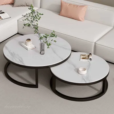 17vm Stone Plate Coffee Table Living Room Home Small Apartment Modern Simple Round Glass Table 011 Q5R9C