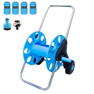Garden Hose Reel Heavy Duty Floor Mounted Hose Reel Cart Adjustable Garden Watering Nozzle Car Washing Hose 50m
