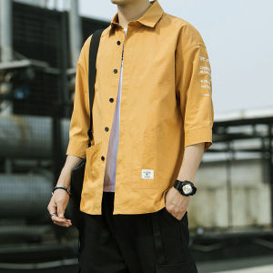 Shirt Mens Summer Thin Section Three-quarter Sleeve Jacket Casual Versatile Loose Top Clothes Ruffian Handsome Trend Tooling Shirt