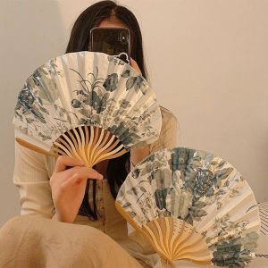 [Eqrbtl] Chinese Japanese Style Silk Fan Folding Fan Wedding Fan Art Gifts Dance Hand Fan Vintage Bamboo Folding Hand Held Flower Fan