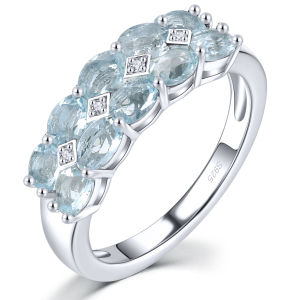 Lohaspie เครื่องประดับ1.6กะรัตของแท้แหวน925แหวนเงินสเตอริ่งแข็งแทนซาไนท์ธรรมชาติพลอยสีอะความารีนแท้แหวนอะควอมารีนแหวนโกเมนโรโดไลต์สำหรับผู้หญิงเครื่องประดับเงิน925