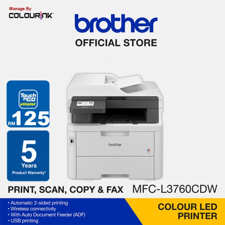Brother MFC-L3760CDW All in One Wireless Colour Laser Printer | Auto 2-sided print | USB Direct | Scan Copy Fax