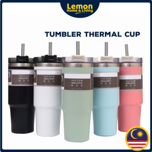 🍋 READY STOCK LEMON 🍋 Thermos Cup Tumbler Cup with Straw Vacuum Water Bottle Cool Ice Cup 304 Stainless Steel Gift DoorGift