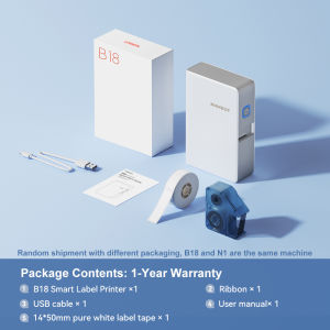 เครื่องพิมพ์ฉลาก NIIMBOT B18/N1 แบบพกพา บลูทูธ - สำหรับติดสายไฟ/เครื่องประดับ/ป้ายราคา ระบบ Thermal Transfer ใช้กระดาษและริบบอนต่อเนื่อง สติ๊กเกอร์กาวติดเอง ทนนาน 8 ปีไม่ซีดจาง (iOS Android) 【แถมฟรี! กระดาษ 1 ม้วน + ริบบอนบาร์โค้ด 1 ชิ้น】