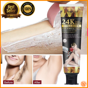 ORIGINAL DISAAR 24k Pure Gold Collagen Hair Removal Cream 100ml Whitening Skin Painless Hair Removal Cream With SPATULA