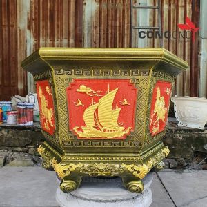 Khuôn đúc chậu cảnh lục giác 60 chân liền Thuận Buồm Xuôi Gió + Song Mã