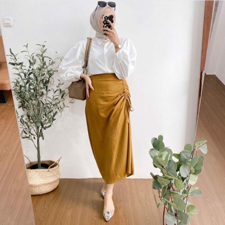 Melisa Top Rok Wanita Serut Korean Skirt Bahan Crinkle Nyaman