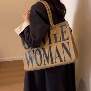 Thai Gentlewoman Canvas Bag Printing Handbag Print Tote Bag Simple Large Capacity Letter Shoulder Bag Girl