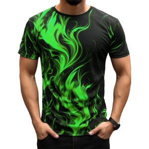 Summer Hot and Cool Flame Pattern 3D Printing Mens Simple and Fashionable Plus Size T-Shirt Cool Trend Daily Casual Sports