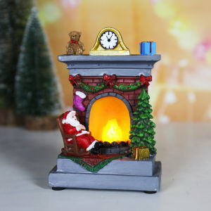 Christmas Resin Ornaments Fireplace/Santa Claus Lighted Christmas Table Decorations Indoor Decoration for Home