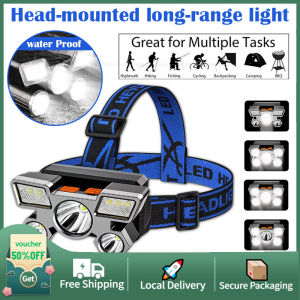 【Local delivery】Powerful Headlight 5LED Super bright Waterproof Headlamp USB Rechargeable torchlight 18650 battery Fishing/Hunting/Camping Outdoor Flashlight Lampu Kepala Terang