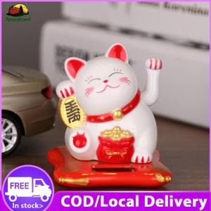 [Local Delivery] Cute Shaking Hands Solar Lucky Fortune Cat Wealth Waving Figurines (White)
