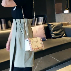 Elegant Embroidered Chain Crossbody Bag Stylish & Comfortable Shoulder Bag Pearls Chain Crossbody Bag for Any Occasion