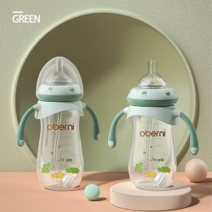 Oberni (Ready Stock)  Feeding Bottle Wide Neck PP Bottle Botol Susu Water Bottle Newborn Baby Bottle No BPA Hippo Pattern Anti-flatulence And Anti-Choking 330 ML