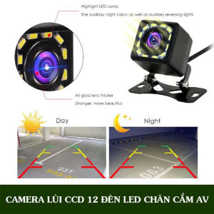 Camera Lùi Ô Tô 12 Đèn Led góc quay 140 độ Chân Cắm AV Dùng Cho Màn Hình Rời LCDMàn DVD