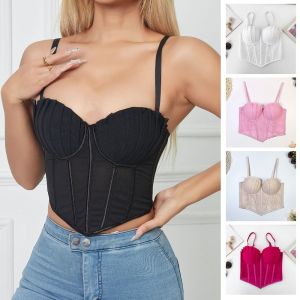 CIRCUIT โปร่งใส สายเดี่ยวตาข่าย ทรงเข้ารูป ไม่มีแขน ท็อปส์สั้นสไตล์ Y2k แฟชั่น จีบ ชุดเสื้อกั๊กแบบมีสาย ฤดูใบไม้ผลิฤดูร้อน