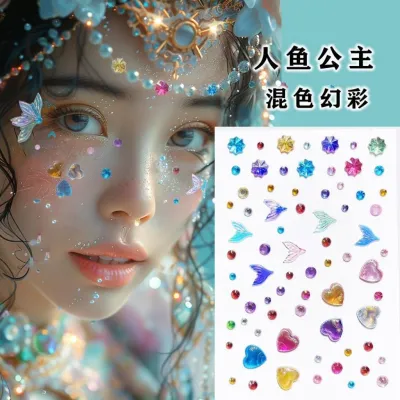 Stiker berlian akrilik diy dekorasi riasan wajah aurora putri duyung kupu-kupu