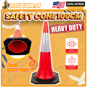 Nasara 100cm Portable Reflective Black Heavy Base Safety Cone Traffic Parking Road Safety / Kon Keselamatan / 交通安全锥