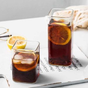 JE.ID Gelas Kopi Gelas Cantik Murah Gelas Kaca Model Unik Gelas Kaca Kotak Panjang Gelas Kaca Kotak Bening Gelas Kaca Aesthetic 350 Ml Gelas Minum