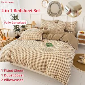 High Quality 4 in1 Full Garterize Bedding Set Double Queen King Super Bedsheet Quilt Cover