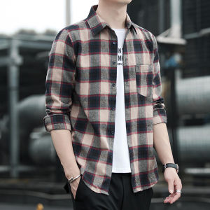 Musim Luruh Kasual Plaid Shirt Lelaki Butang Lengan Panjang Korea Fesyen Longgar Streetwear Pakaian Lelaki M-3XL
