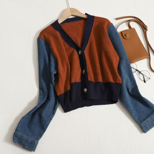 [ส่งเร็วพิเศษ!] เสื้อคลุมแขนยาว เสื้อกันหนาว เสื้อแฟชั่นหญิง แขนผ้ายีนส์ Sweater 29039