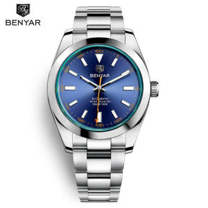 BENYAR BY5176 Mens Automatic Mechanical Watches Stainless Steel Waterproof 50M Black/Blue Luminous Green Pointers Shock Resistant