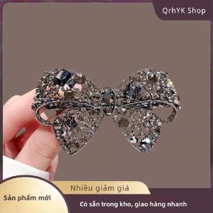 Hàng có sẵn✨ Sáng bóng Rhinestone Hollow Bow kẹp tóc cao cấp màu đen pha lê Bow Side bangs Clip kim loại mỏ vịt Clip Phụ kiện tóc của phụ nữ