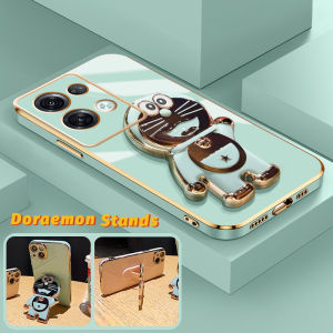 Casing Ponsel untuk OPPO Reno 8 5G Reno 7 4G F21 Pro F21s Pro Reno 8T 5G A1 Pro 5G Case kilau metalik HP pola Doraemon casing ponsel Plating softcase silikon bungkus penuh kesing penutup pelindung streamline Phone Stands