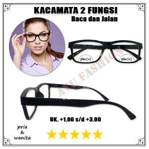 kacamata plus baca rabun dekat double Fokus plus dan normal 2fungsi ready ukuran +1.00 s/d +3.00 frame kotak lebar untuk pria wanita