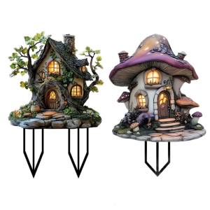 Weatherproofed Resin Squirrels House Yard Garden Stake Outdoor Decoration for Flower Beds Fences Walkways
