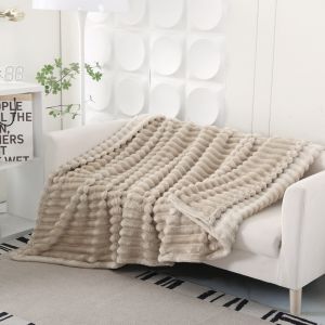 High Quality Microfiber Blanket Faux Rabbit Fur Blanket for Bed/Sofa Soft & Cozy Striped Blanket