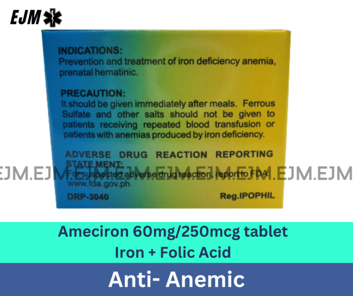 Ameciron%20iron%20and%20Folic%20acid%2060mg/250mcg%20tablet%20-%20%20100%20tablets%20-%20Image%202