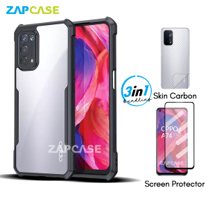 3in1 Case Oppo A74 5G Armor Fushion Casing Free Tempered Glass Dan Skin Carbon