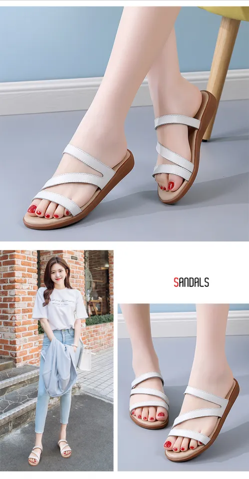 Summer Sandals Genuine Leather Women's Sandals Women's Shoes Fashion Beach  Sandals Flat Shoes Korean Flat Shoes Women's Shoes